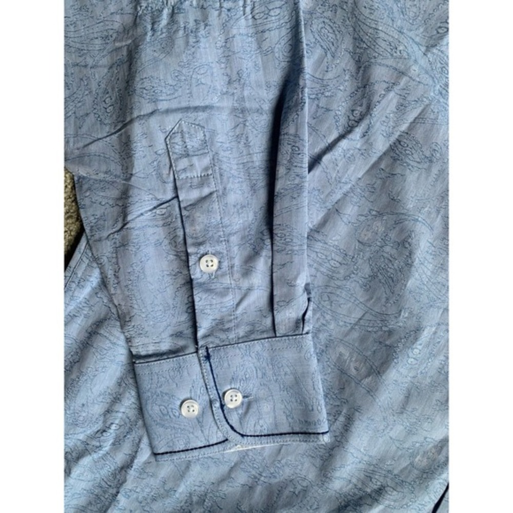 NWT Panhandle Rough Stock Blue Paisley Flip Cuff Men's LS Shirt Western Medium